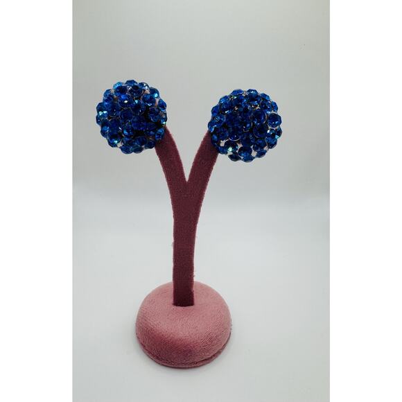 Vintage Sapphire Blue Lucite Cluster Earrings – Bold Mid-Century Statement - Picture 1 of 3